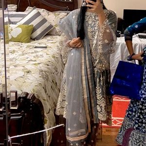 Ash blue peplum dress